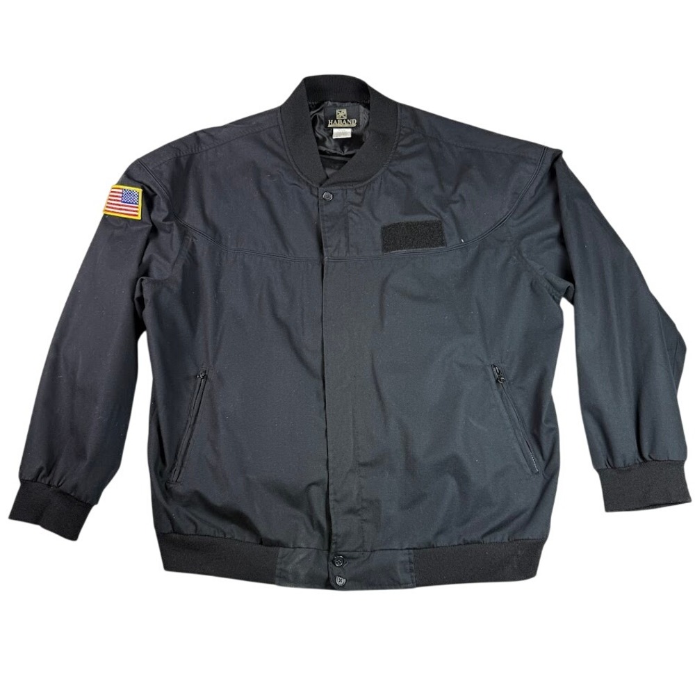 Haband Vintage Black Bomber Jacket Mens 3X American Flag Patch Utility Flight